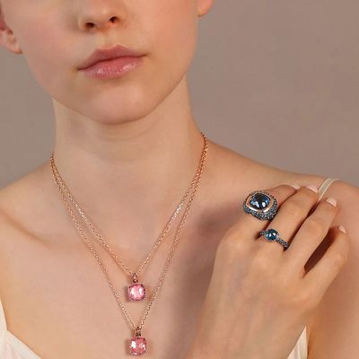 Bronzallure WSBZ02180.TO 18Kt Rose Gold-Plated Cushion Cut Rosa Gem Necklace