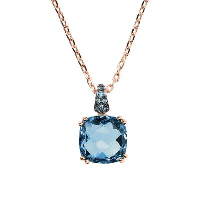 Bronzallure WSBZ02180.BT 18Kt Rose Gold-Plated Cushion Cut Blue Gem Necklace