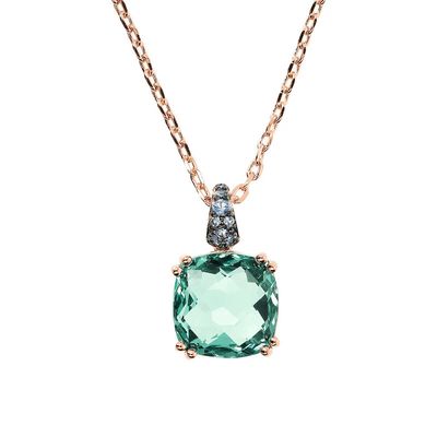 Bronzallure WSBZ02180.GREEN 18Kt Rose Gold-Plated Cushion Cut Paraiba Green Gem Necklace
