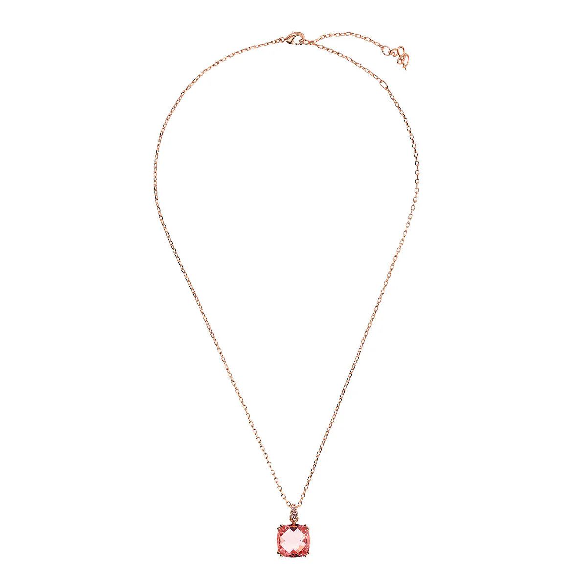 Bronzallure WSBZ02180.MO 18Kt Rose Gold-Plated Cushion Cut Morganite Gem & White CZ Necklace