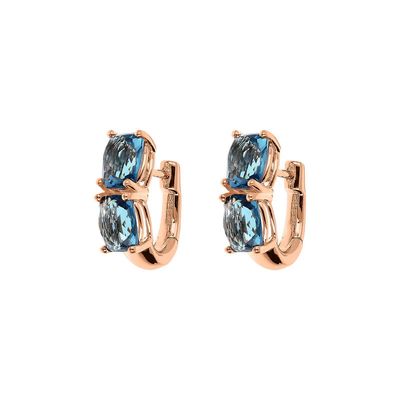 Bronzallure WSBZ02357.SP 18Kt Rose Gold-Plated Double Blue Gem Huggie Hoop Earrings