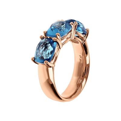 Bronzallure WSBZ02358.SP 18Kt Rose Gold-Plated Triple Blue Gem Ring -