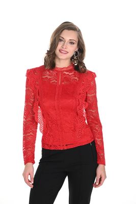 Frank Lyman 244626U Women' s LS Lace Paisley Top/ RED