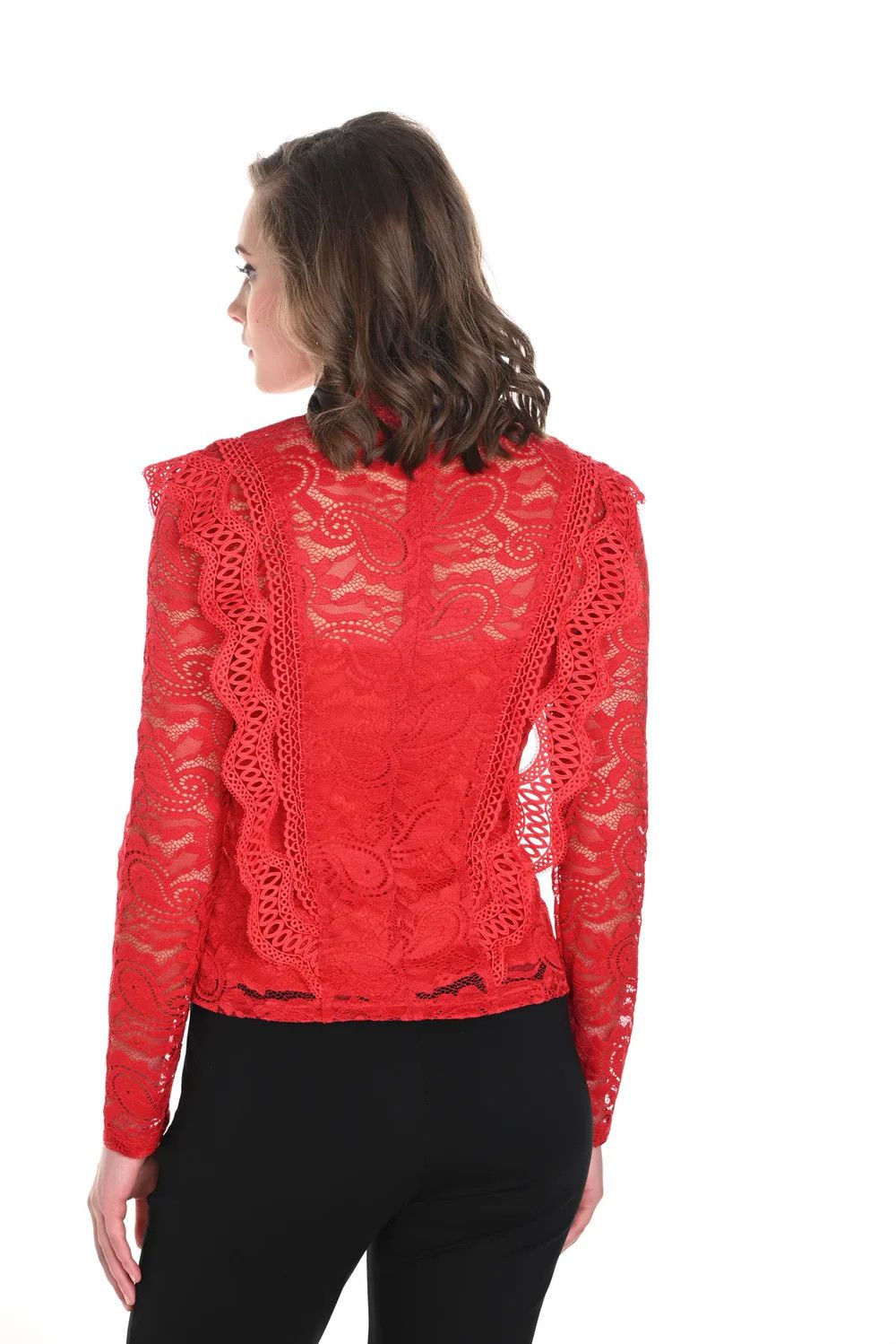 Frank Lyman 244626U Women' s Long Sleeve Lace Paisley Top – Red