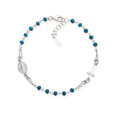 Amen BROBBL3 Silver Rosary & Dark Blue Bead Bracelet - Rosary