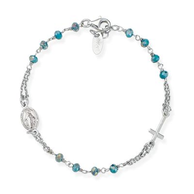 Amen BROBP3 Silver & Petroleum Blue Crystals Bracelet - Rosary