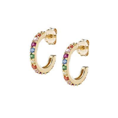 Amen ORRABOGMZ3 Gold-Plated Multi-Colour CZ Huggir Hoop Earrings - Elegance