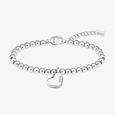 BOSS 1580642 Women's BR-Short Sleeve Sterling Silver Beads w/ Heart Pendant Bracelet