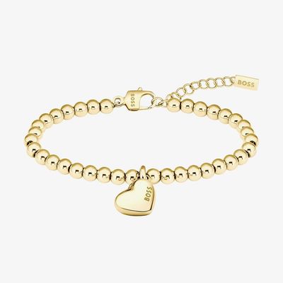 BOSS 1580643 Women's Gold-Plated Beads w/ Heart Pendant Bracelet