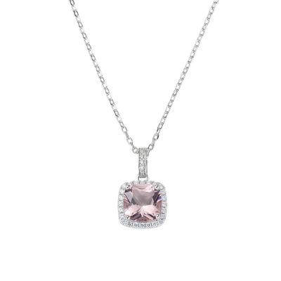 Amen CLQUABBMOZ Women's Silver Radiant Cut Morganite & White CZ Pendant Necklace