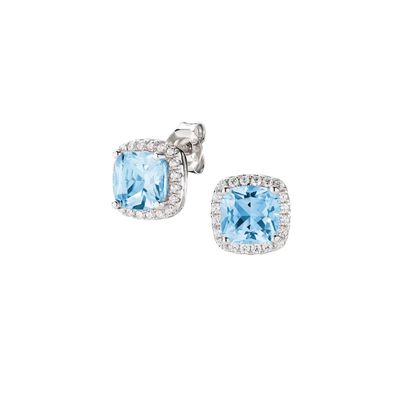 Amen EQUABBACZ Women's Silver Aquamarine Radiant Cut & White CZ Stud Earrings