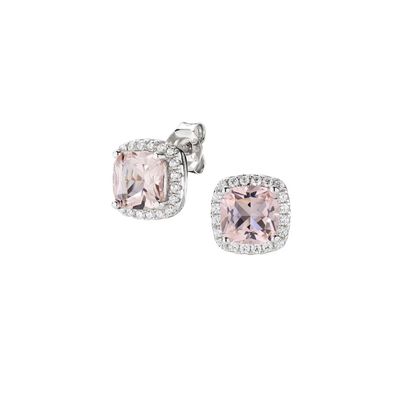 Amen EQUABBMOZ Women's Silver Morganite Radiant Cut & White CZ Stud Earrings