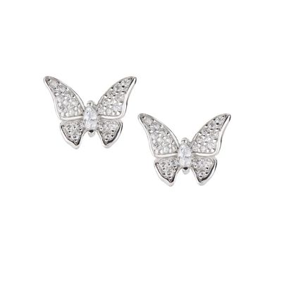 Amen EFAGBBZ3 Women's Silver White CZ Big Butterfly Stud Earrings