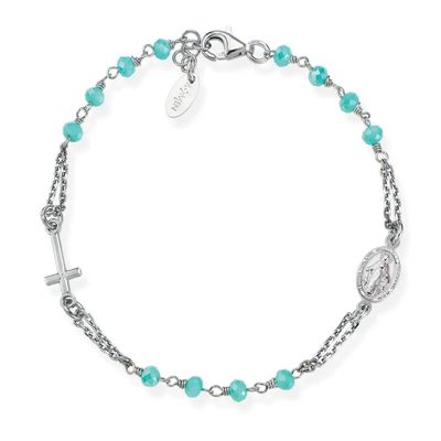 Amen BROBT3 Women's Silver Aqua Green Crystal Rosary Bracelet - Rosary