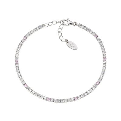 Amen BT7BROB16 Women's Silver Pink & White CZ Tennis Bracelet - Tennis