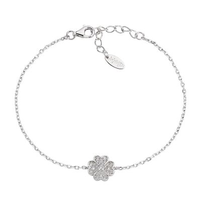 Amen BRQCBBZ Women's Silver & White CZ Four Leaf Clover Bracelet - Luck