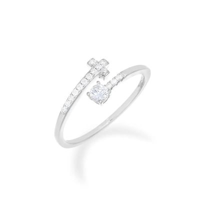 Amen RPCBBZ Women's Silver & White CZ Cross Adjustable Ring - Sacred -