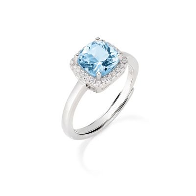 Amen RQUABBACZ Women's Silver Radiant Cut Aquamarine & White CZ Adjustable Ring -