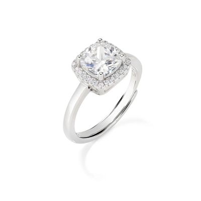Amen RQUABBBZ2 Women's Silver Radiant Cut White CZ Adjustable Ring -