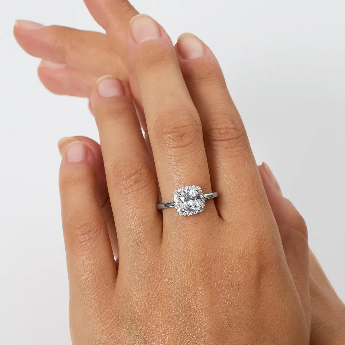 Amen RQUABBBZ2 Women's Silver Radiant Cut White CZ Adjustable Ring -