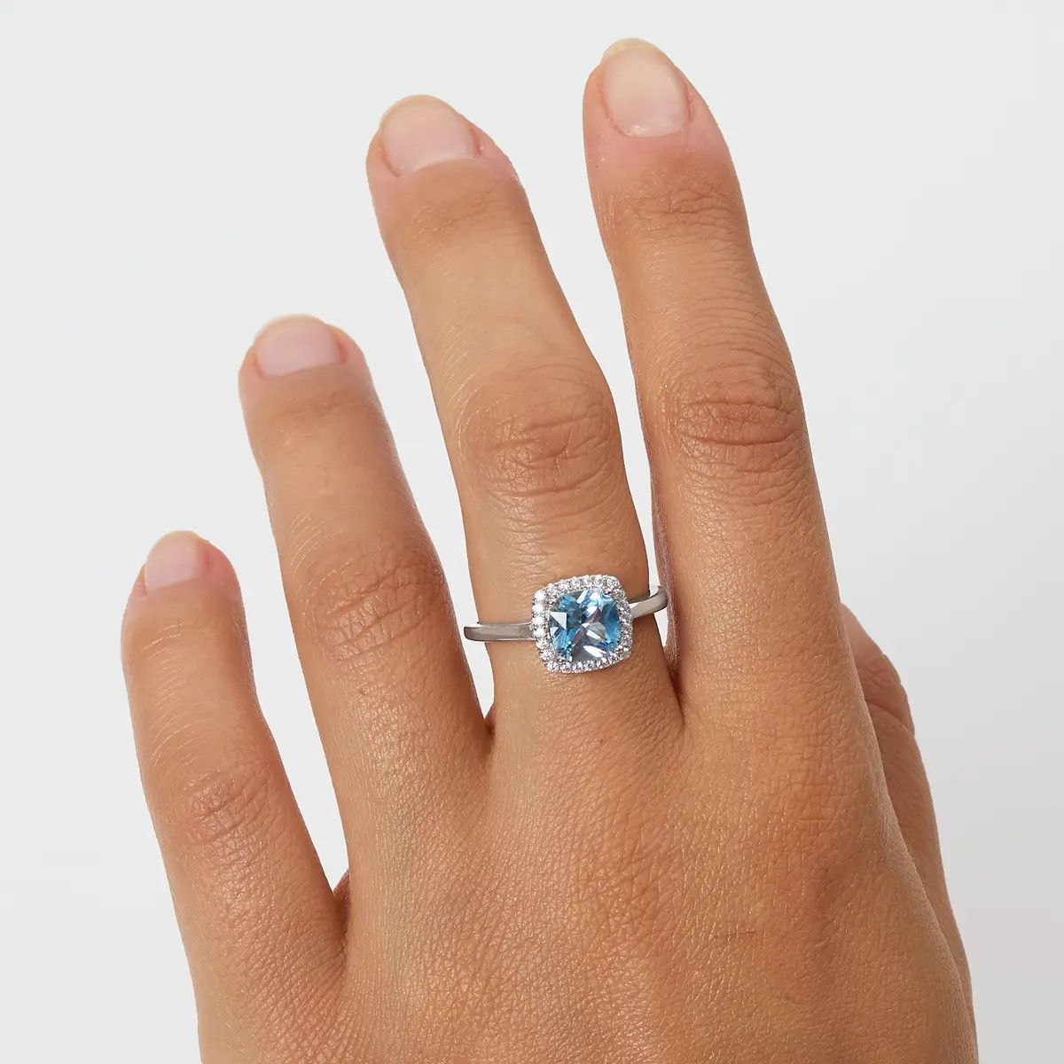 Amen RQUABBACZ Women's Silver Radiant Cut Aquamarine & White CZ Adjustable Ring -