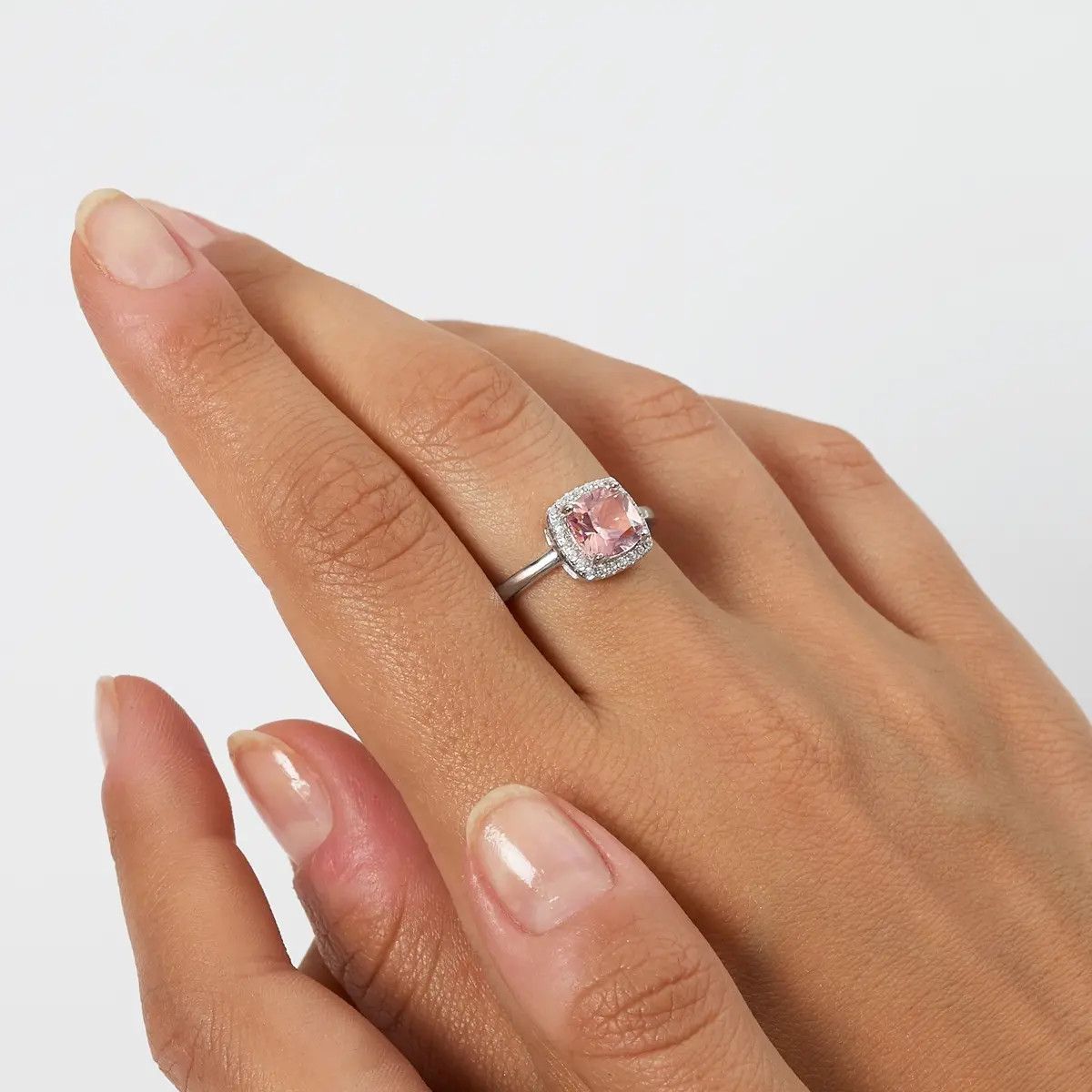 Amen RQUABBMOZ Women's Silver Radiant Cut Morganite & White CZ Adjustable Ring -