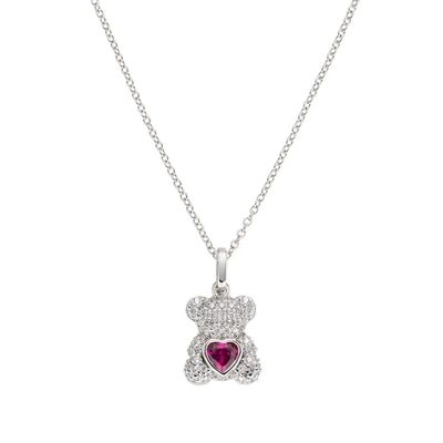 Amen CLPTEHBRZ Women's Silver White & Red CZ Teddy Bear Pendant Necklace - Love