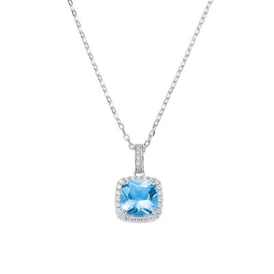 Amen CLQUABBACZ Women's Silver Radiant Cut Aquamarine & White CZ Pendant Necklace