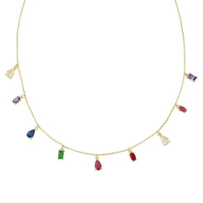Amen CLRAGMZ Women's Gold-Plated Rainbow CZ Chandelier Necklace - Elegance