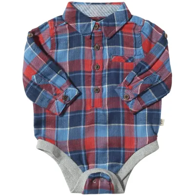 Me & Henry HB1313M Baby Boy's LS Jasper Plaid Onesie/ CHINA- RUST