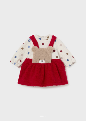 Mayoral 2881 Baby Girl's Long Sleeve Teddy Bear Dungaree Dress – Rojo