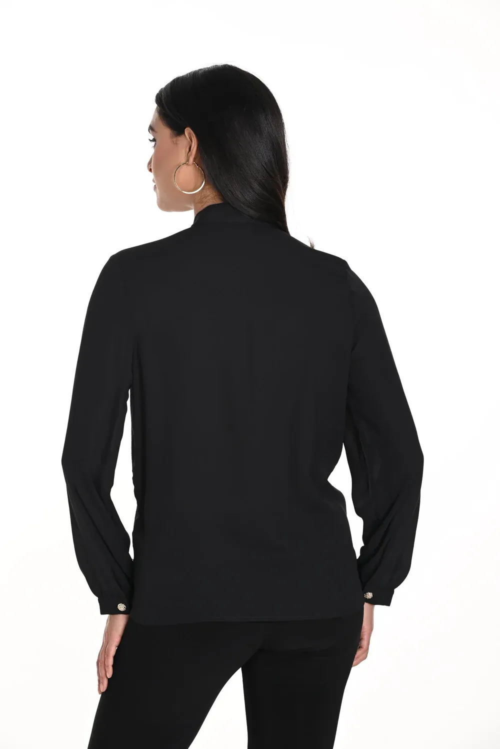 Frank Lyman 243454U Women's Long Sleeve Gold Botton & Front Tie Blouse – Black