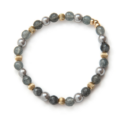 Beblue BBSURALLUR-HG Gold Grey Bead Bracelet - Happy in Grey