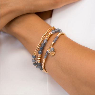 Beblue BBSURBRAZ-HG Gold Be Brazen- Grey Bead Bracelet - Happy In Grey