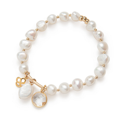 Beblue BBSURALIVE-NSQ White Pearl Bracelet w/ Gold & Charms