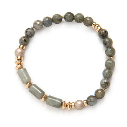 Beblue BBSURASPI-BF Light Green & Beige Bracelet w/ Gold Beads