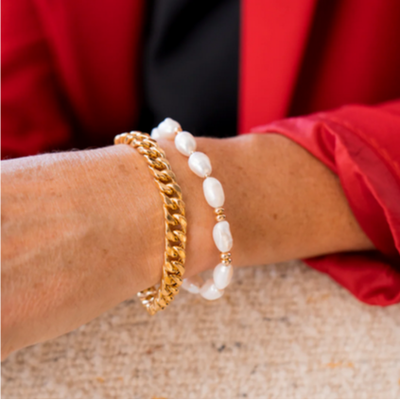 Beblue BBSURSOFT-NSQ White Pearl Bracelet w/ Gold