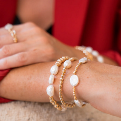 Beblue BBSURNOBLE-NSQ Women's Gold Bead Bracelet W/ White Pearl