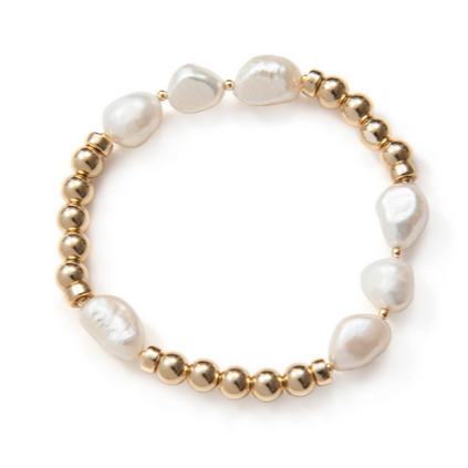 Beblue BBSURREGAL-NSQ Gold Bead Bracelet w/ White Pearl