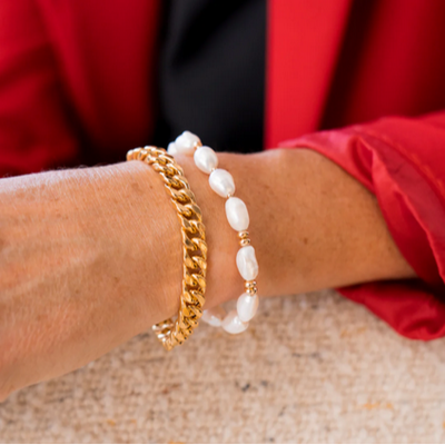Beblue BBSURSUAVE-NSQ Gold Chain Bracelet W White Pearl Charm