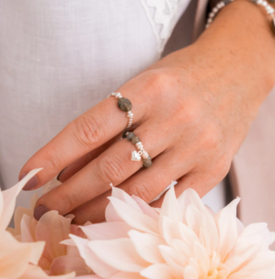 Beblue BRECAPTI-BF Silver Bead & Bohemian Flair Charm Elastic Ring Be Captivating