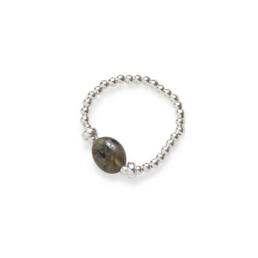 Beblue BRECAPTI-BF Silver Bead & Bohemian Flair Charm Elastic Ring Be Captivating