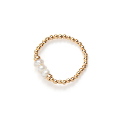 Beblue BRESURBRAVE-NSQ Gold Bead & MOP Charm Elastic Ring NOT SO QUIET
