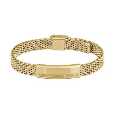 BOSS 1580610 Men's Alen S. Steel Gold-Plated Mesh Cuff Bracelet
