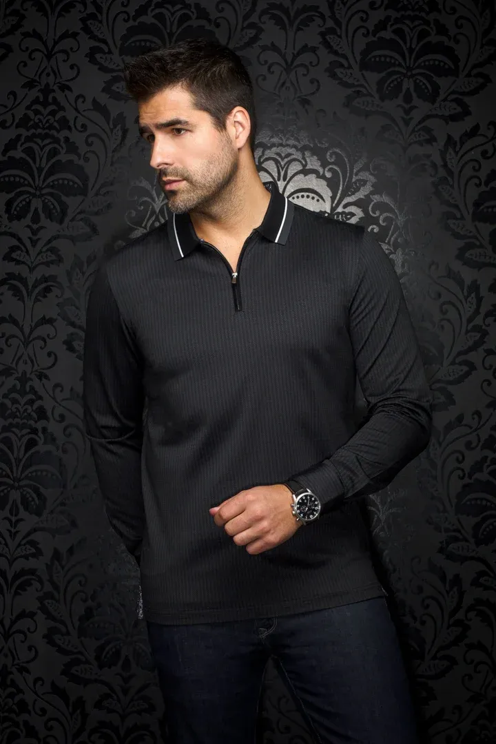Au Noir FEDERICO Men’s Printed Long Sleeve Polo