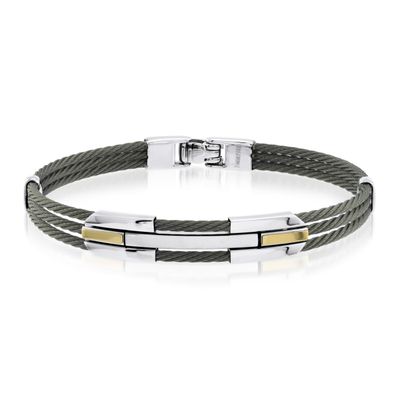 Italgem SMBG31 S.Steel Black-IP 18K-Gold 3 Row-Cable Bangle