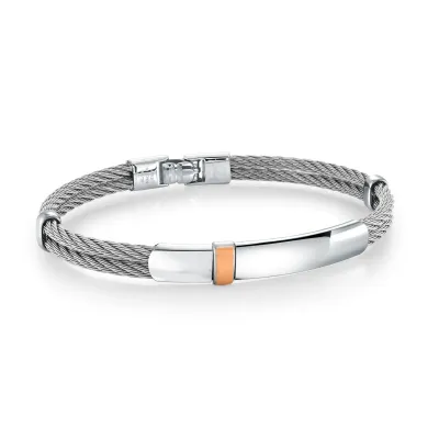 Italgem SMBG191-8.27 S.Steel 18K-Rose ID-PLATE 2-Row-Cable 8.27-Bangle