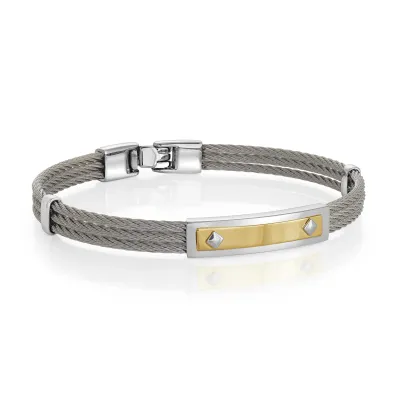 Italgem SMBG110-7.87 S.Steel 18K-Gold ID-Plate 3-Row 7.87”-Bangle