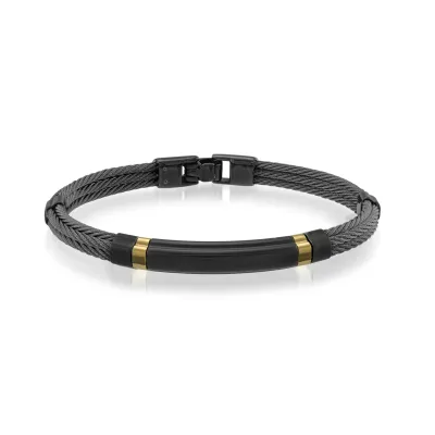 Italgem SMBG21 Black-Matte-IP S.Steel Cable 18K-Gold Bracelet