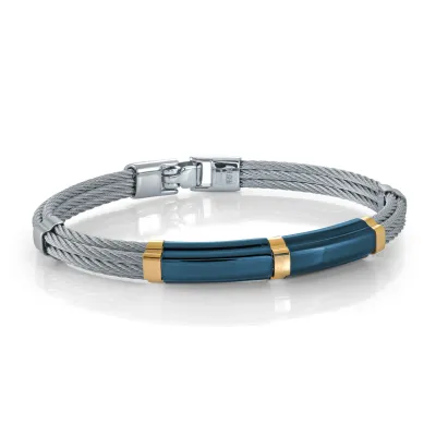 Italgem SMBG125-8.2 S.Steel-Cable Blue-IP-Centre 18K-Yellow Gold-Accents Bracelet